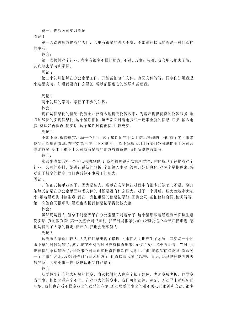 物流实习周记20篇(共6篇)_第1页