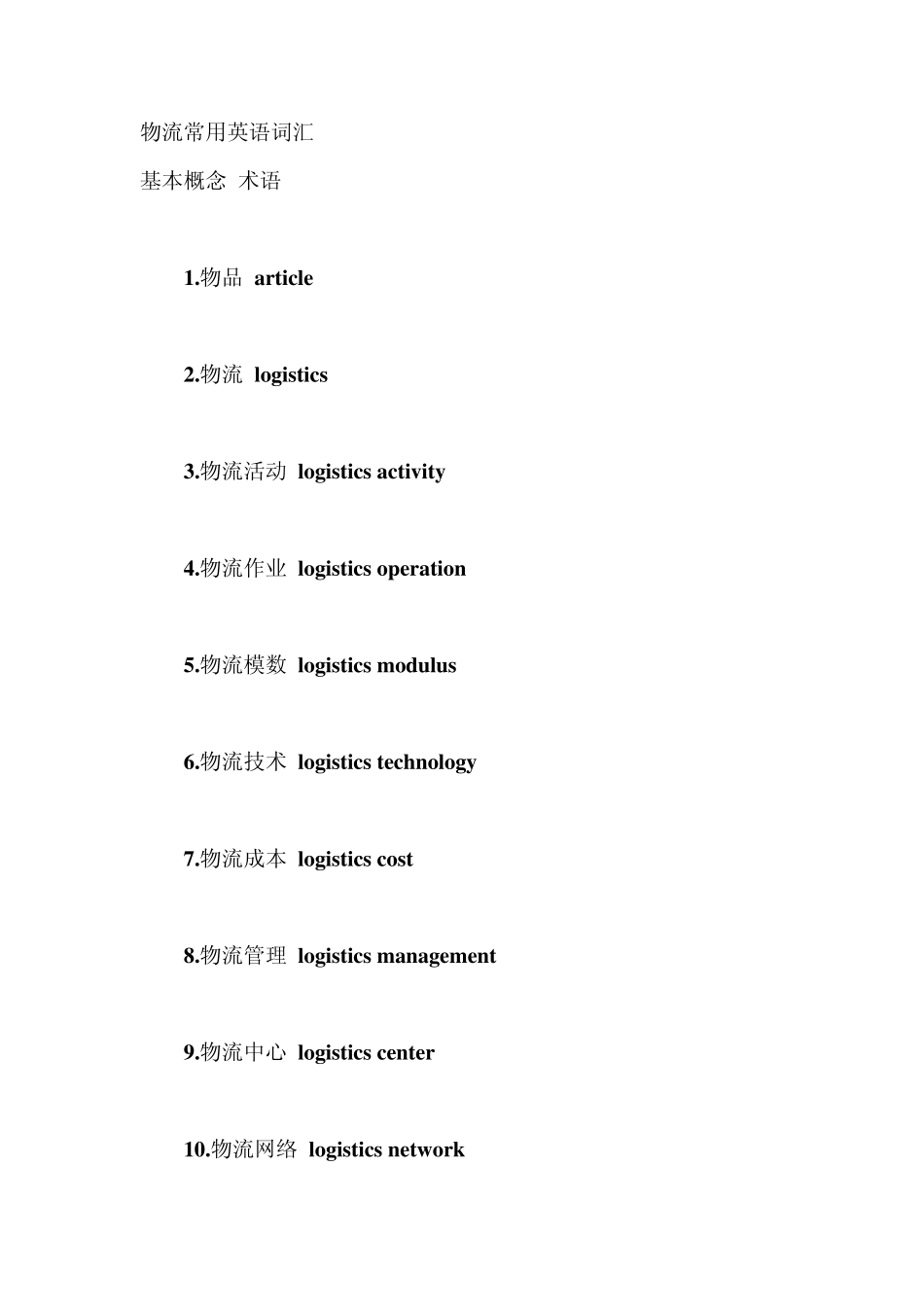 物流常用英语词汇_第1页