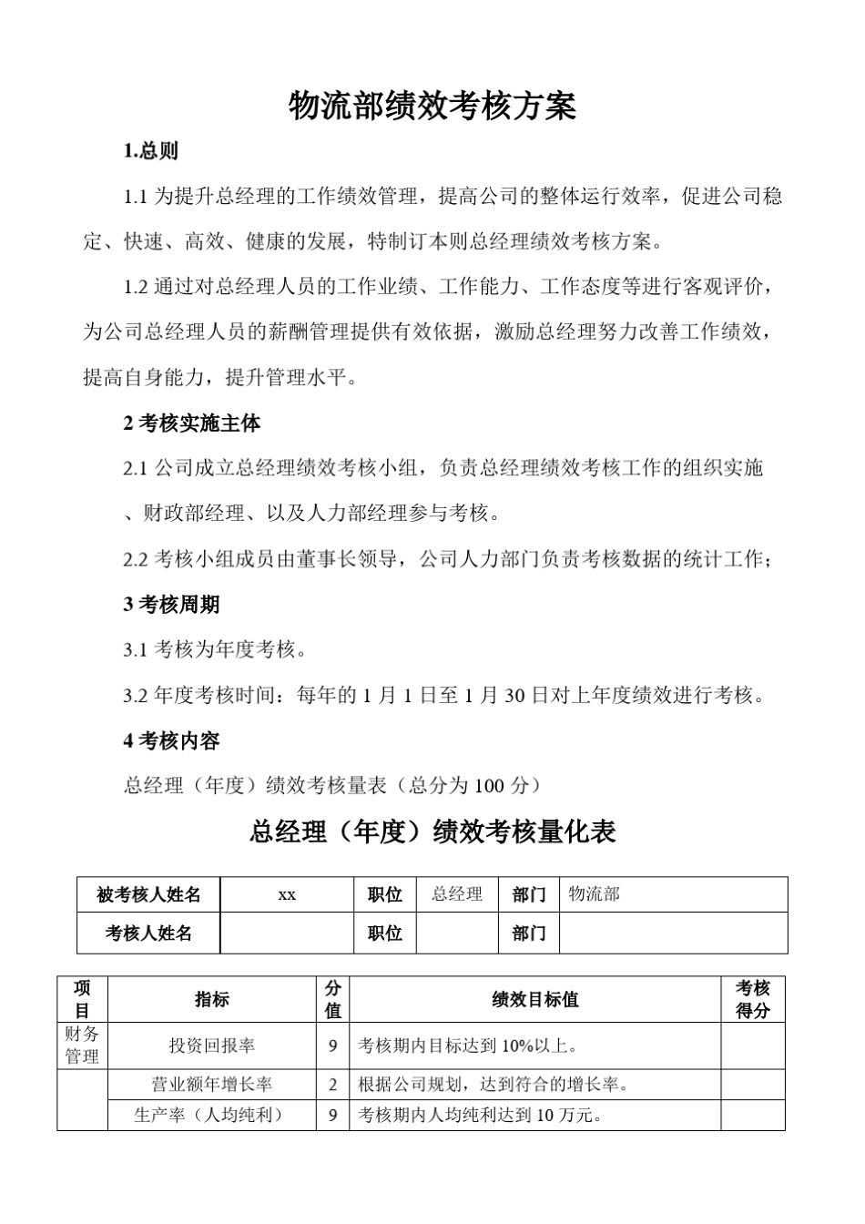 物流部绩效考核方案_第1页