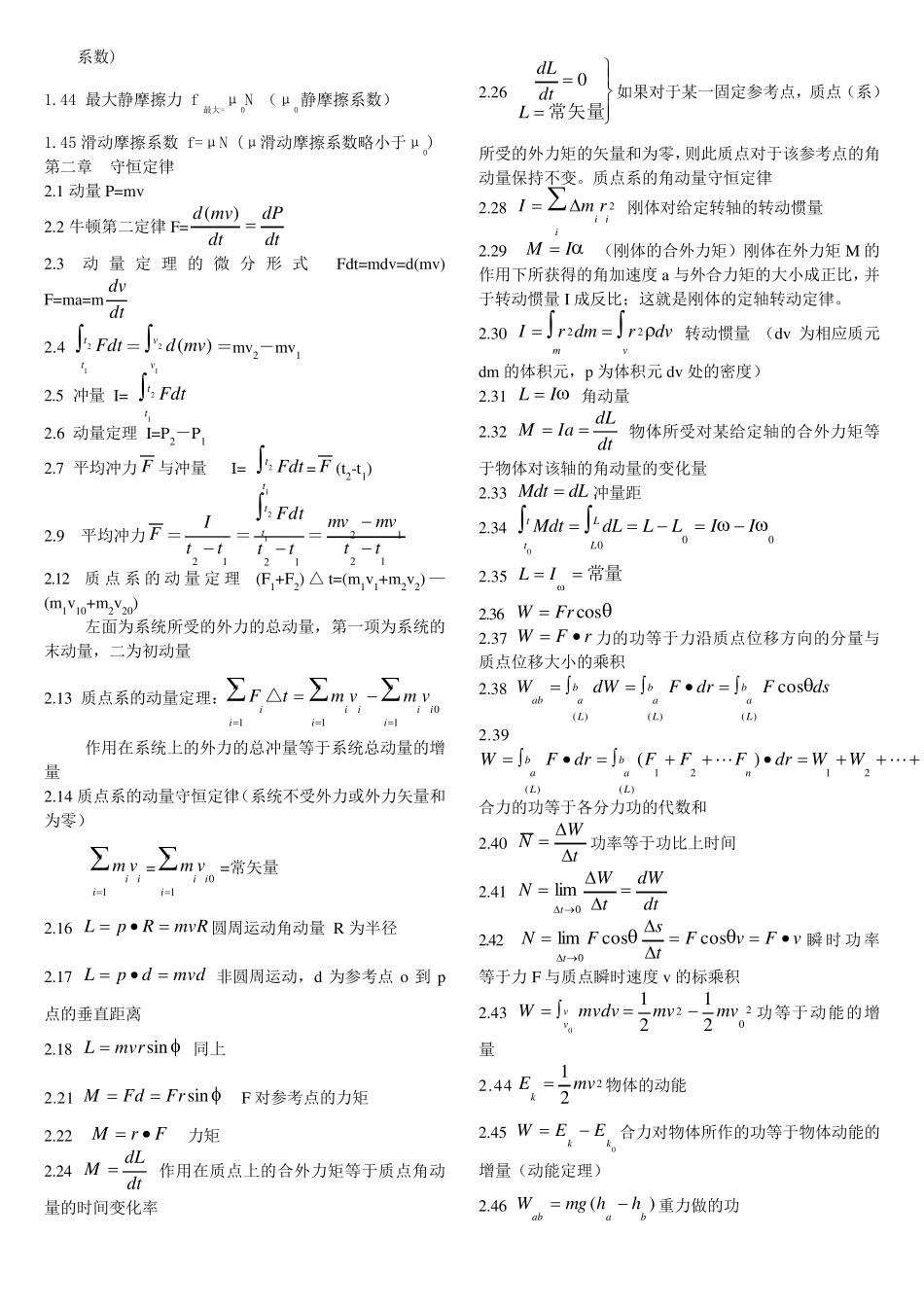 物理公式大全_包含了大学物理所有的公式_第2页