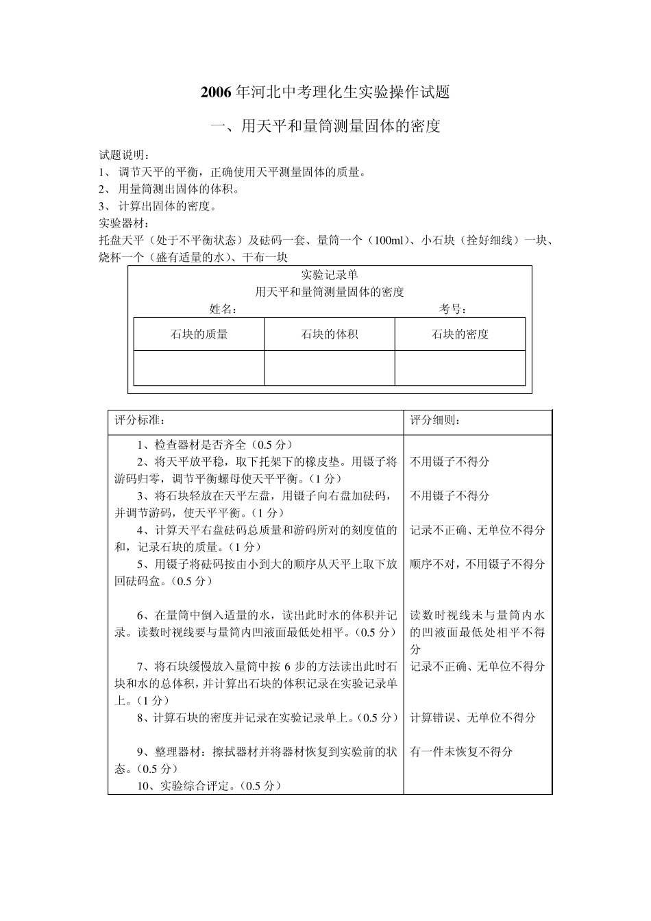 物理实验操作考试试题_第1页