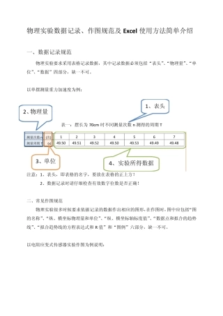 物理实验数据记录、作图规范及excel使用介绍
