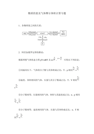 物质的量及气体摩尔体积计算专题