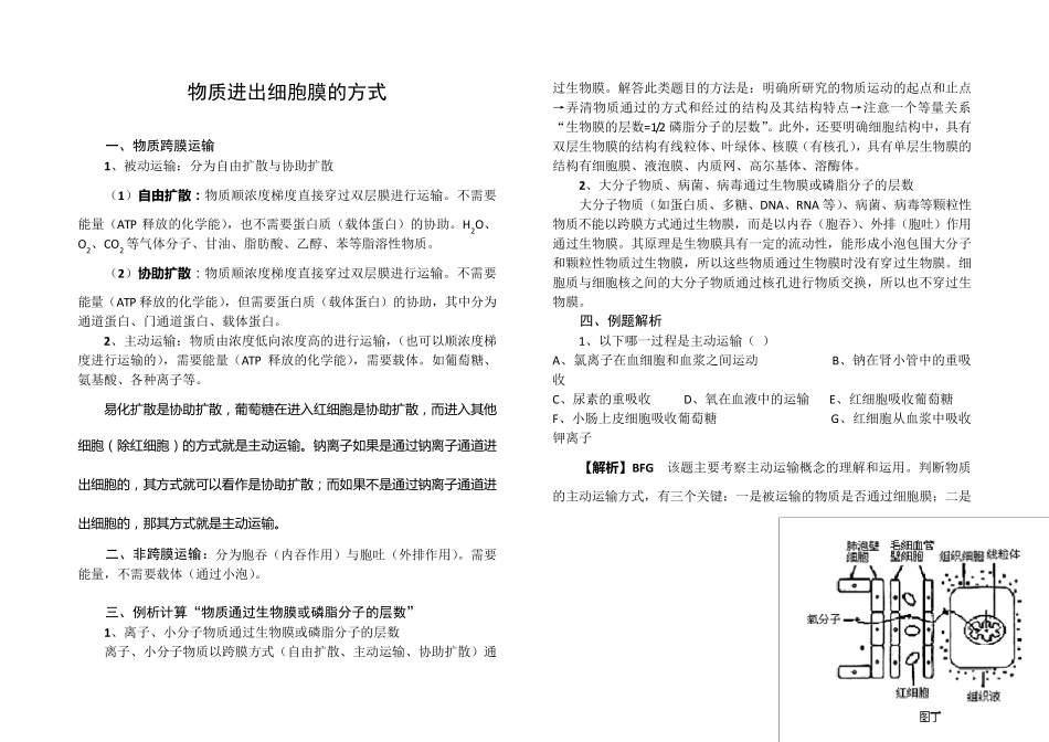物质进出细胞膜的方式(知识+练习+答案)_第1页