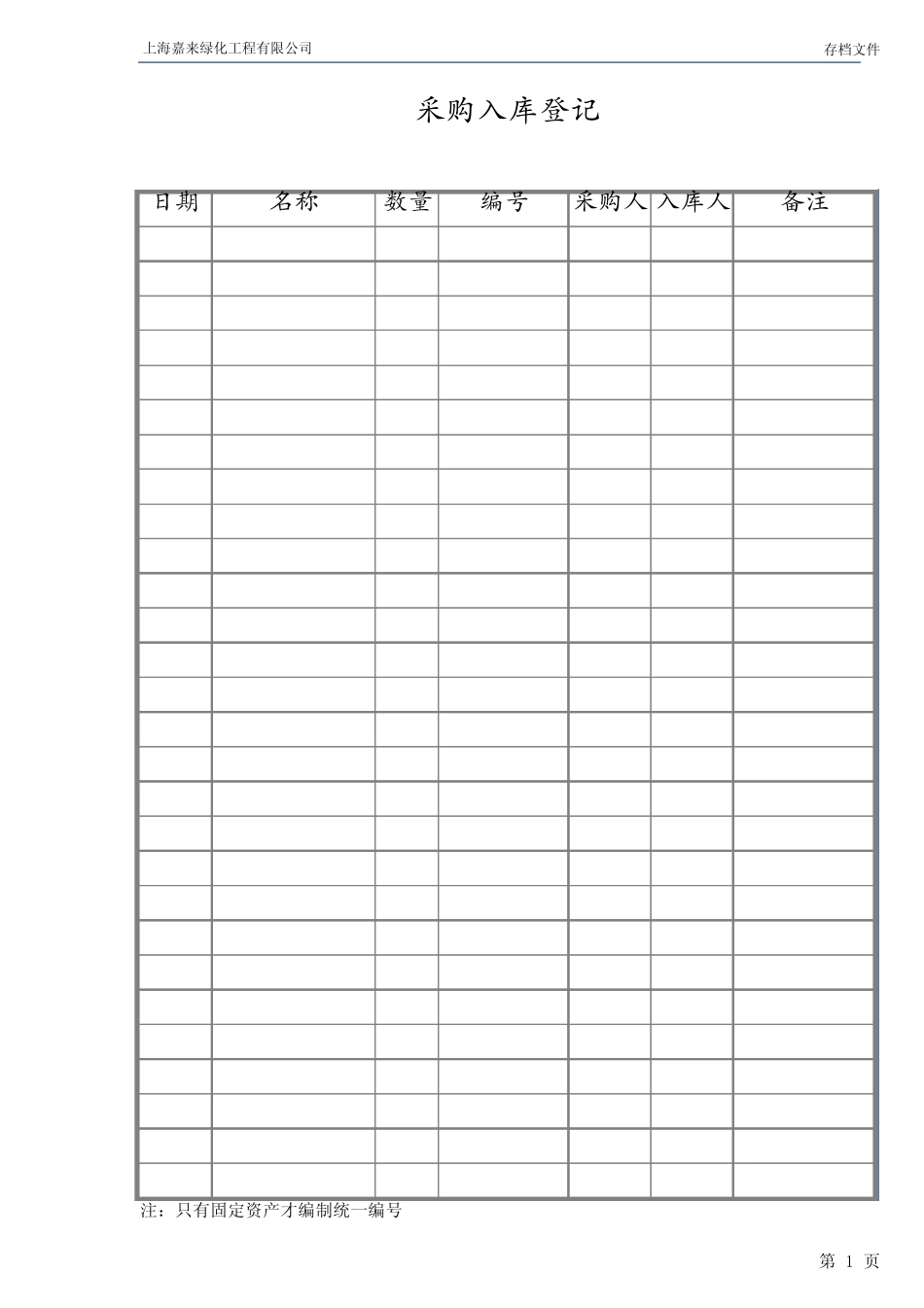 物资(办公用品)入库登记表_第1页
