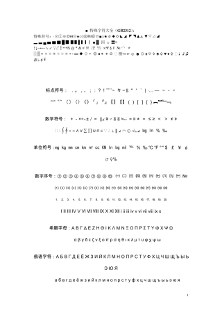 特殊字符大全(GB2312)：