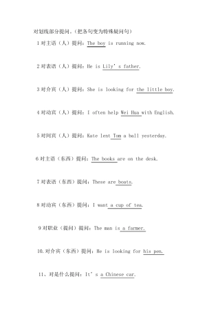 特殊疑问句对划线部分提问练习