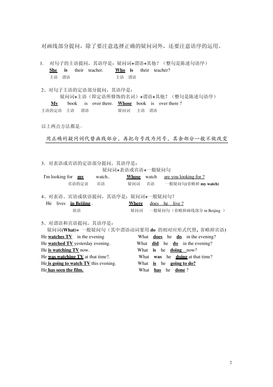 特殊疑问句用法归纳(附习题)_第2页