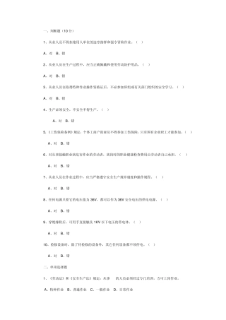 特种作业人员安全技术理论试卷电工B