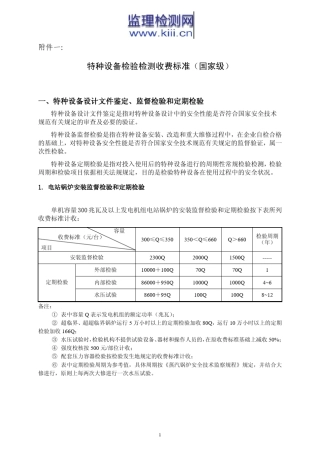 特种设备检验检测收费标准(国家级)