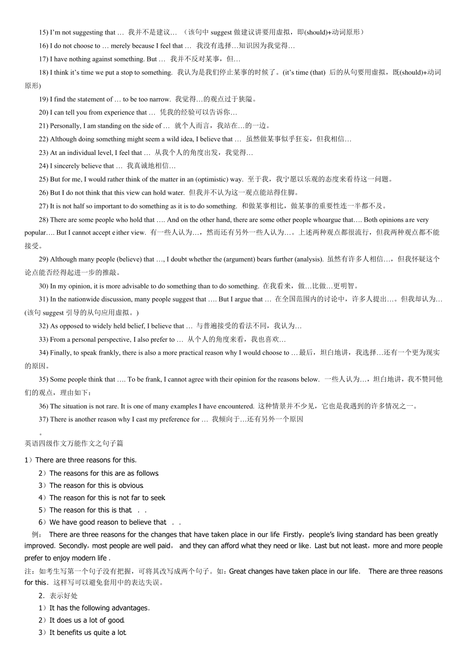 独一无二英语四级作文万能句集锦_第2页