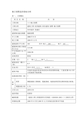 独栋别墅造价指标分析