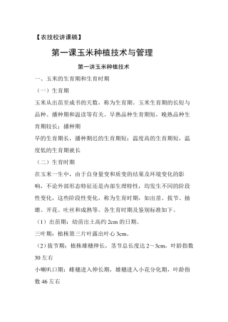 玉米种植技术与管理