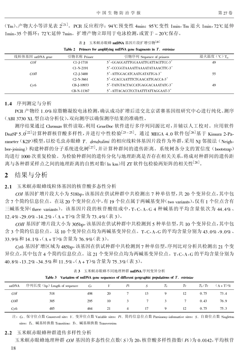 玉米螟赤眼蜂不同地理种群基因序列分析!$%_第3页