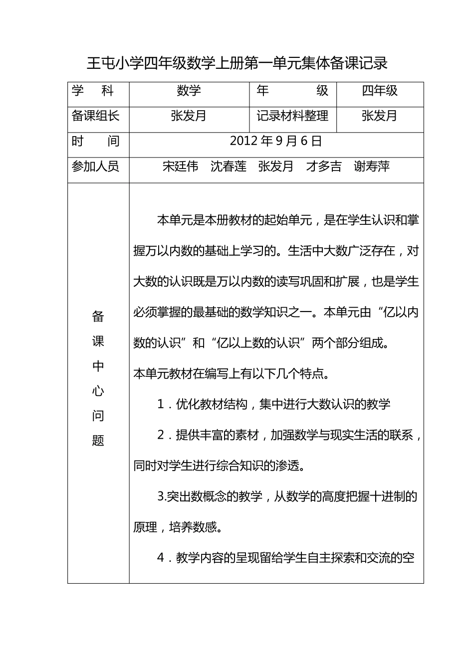 王屯小学数学集体备课记录2012.9.6_第1页