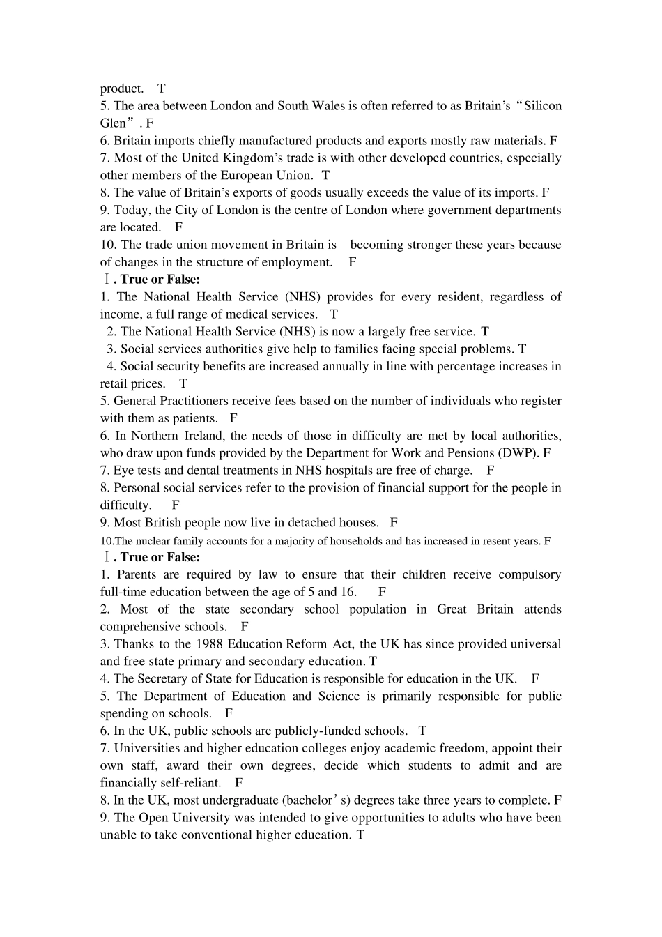 王恩铭英语国家概况英国、美国、加拿大对错题答案整合_第3页