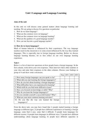 王蔷主编的《英语教学法教程》第二版Unit1