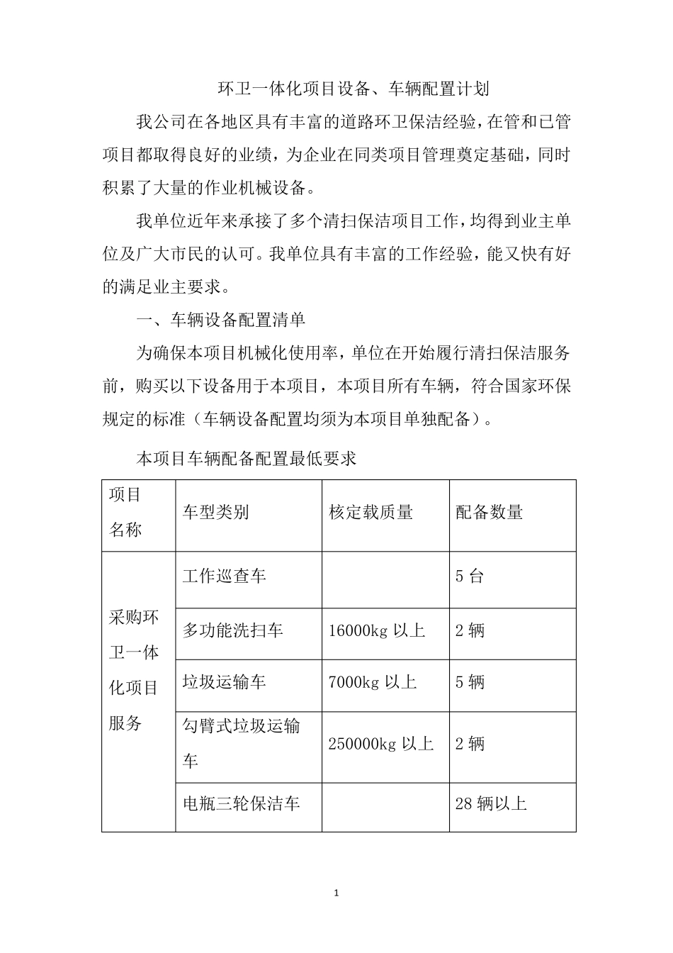 环卫一体化项目设备、车辆配置计划_第1页