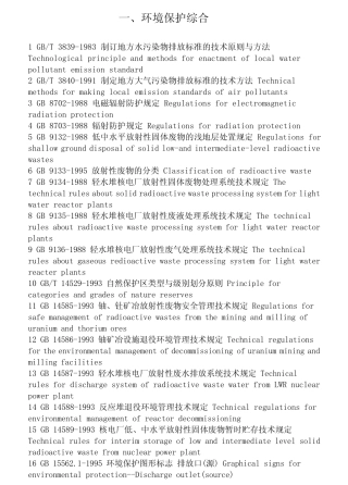 环境保护综合相关标准目录