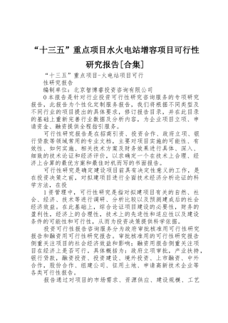 “十三五”重点项目水火电站增容项目可行性研究报告[合集]