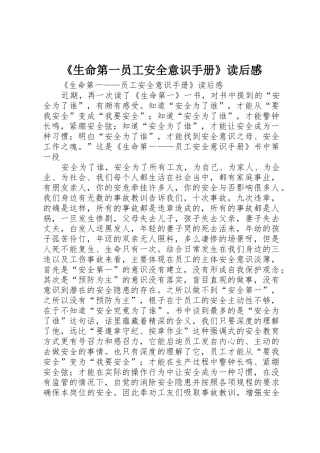 《生命第一员工安全意识手册》读后感