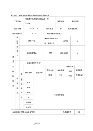 砼浇筑记录文本