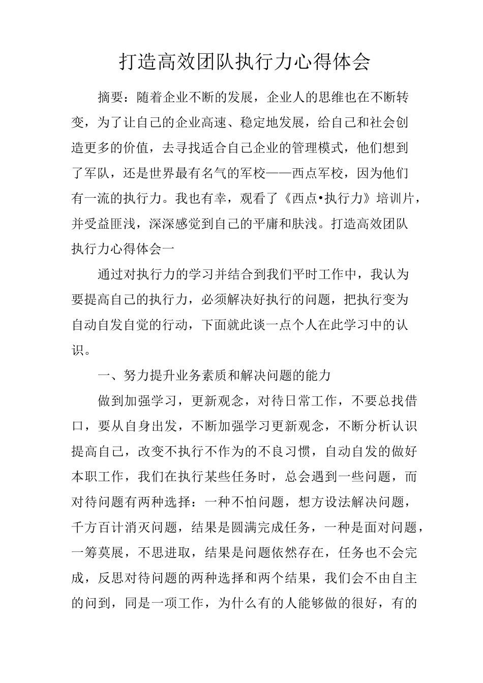 打造高效团队执行力心得体会_第1页