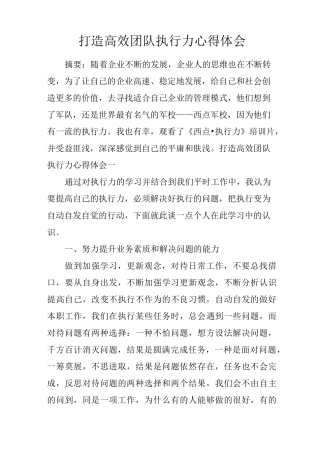 打造高效团队执行力心得体会