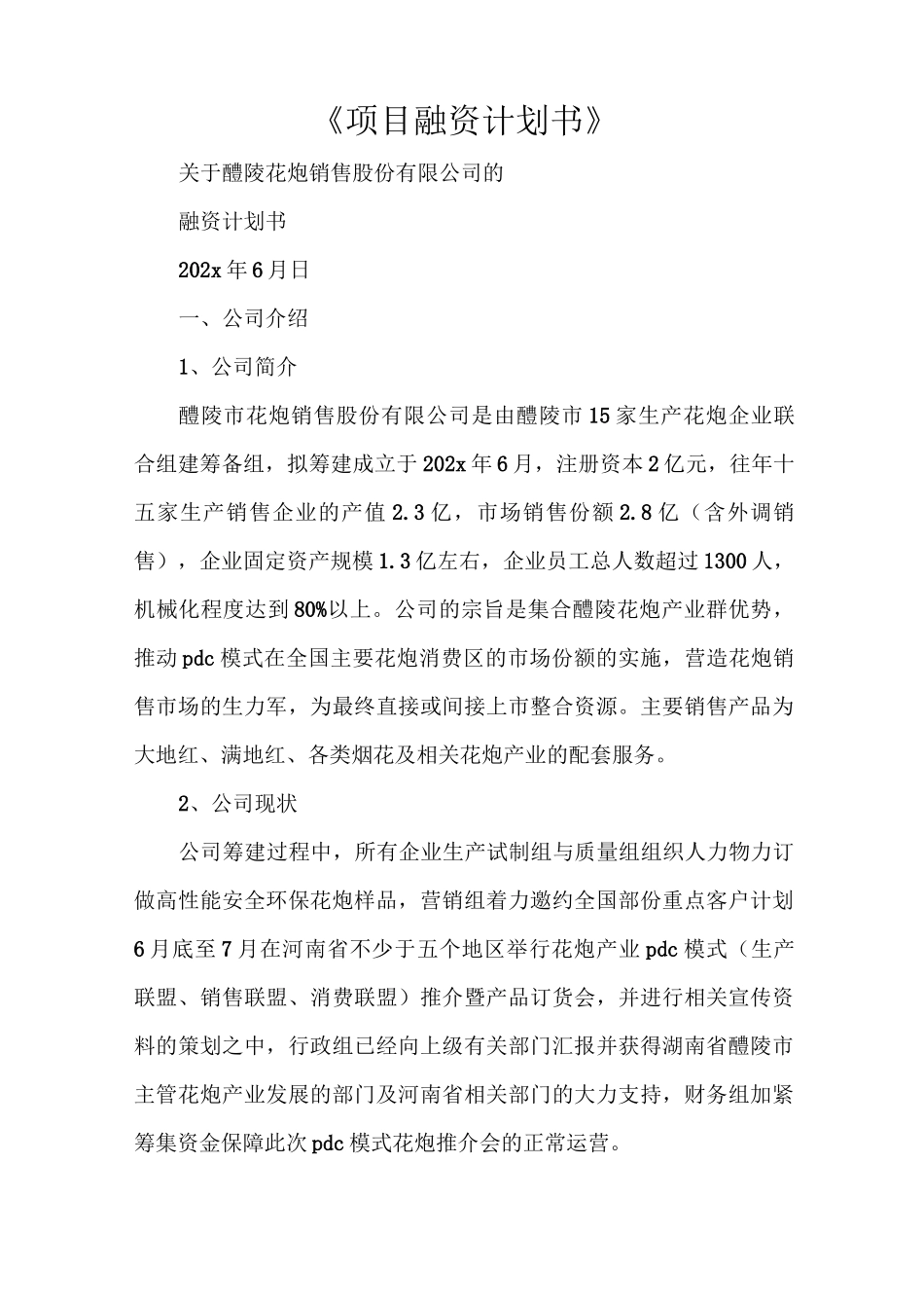 《项目融资计划书》_第1页