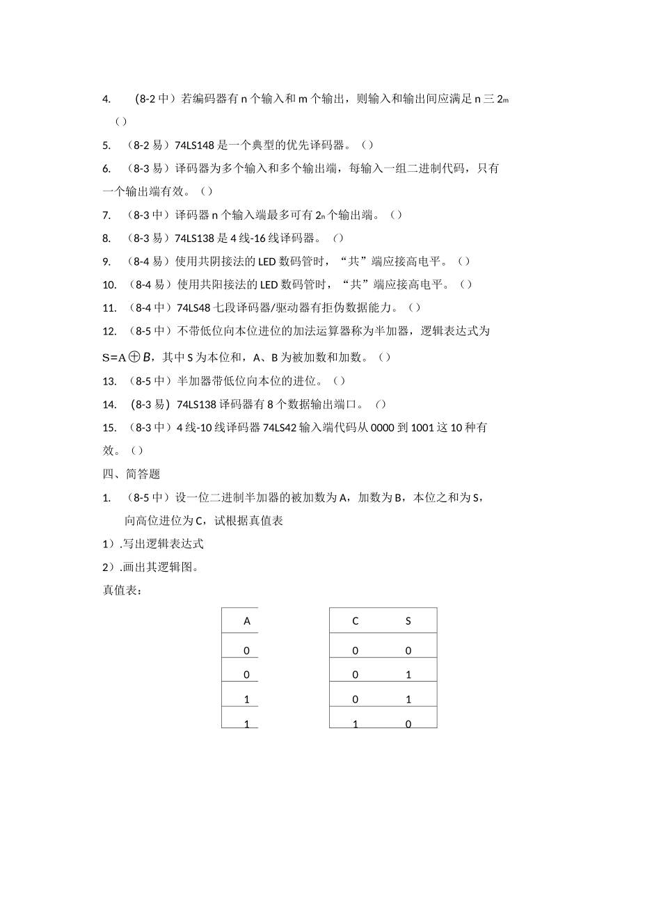 几种常用的组合逻辑电路试题及答案_第3页