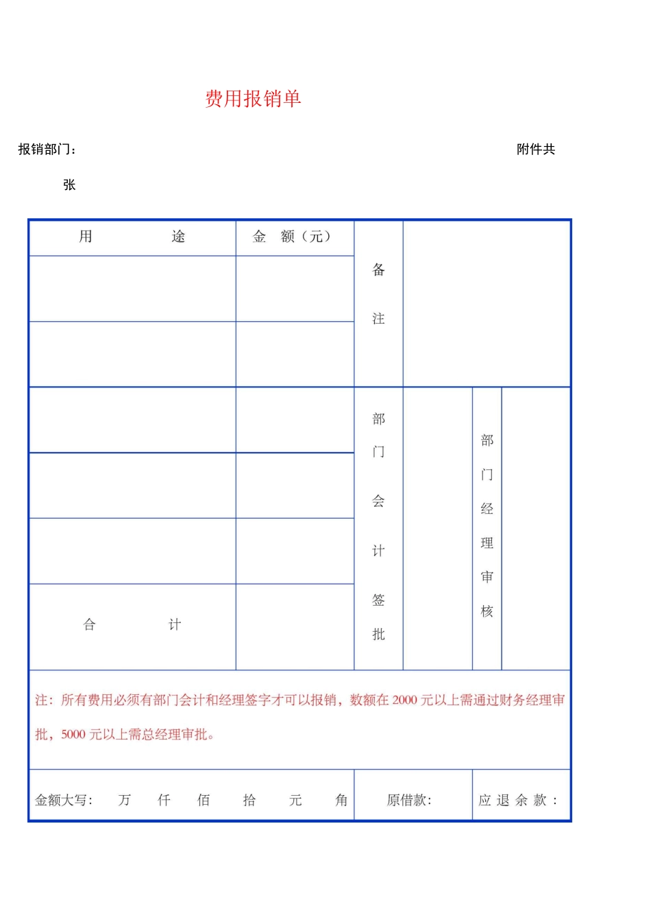 费用报销单表格_第1页