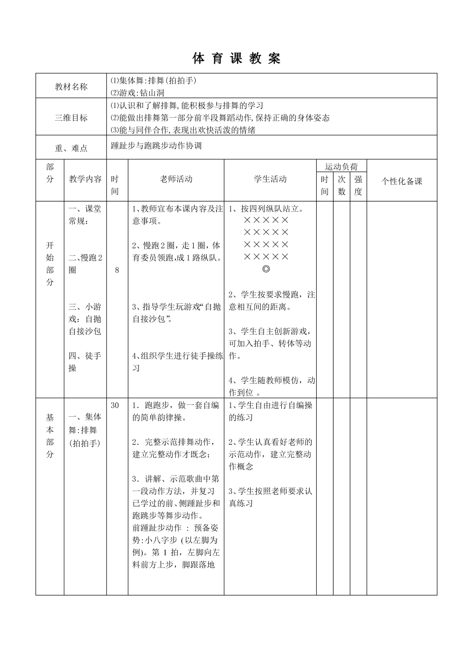 六年级体育教案-韵律舞蹈单元_第1页