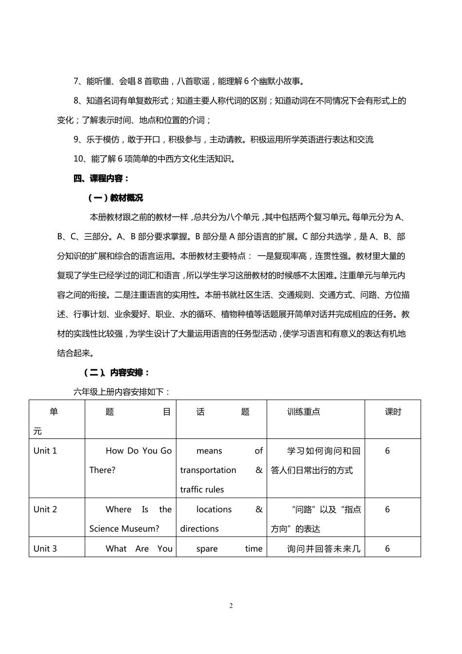 六年级英语上册课程纲要_第2页