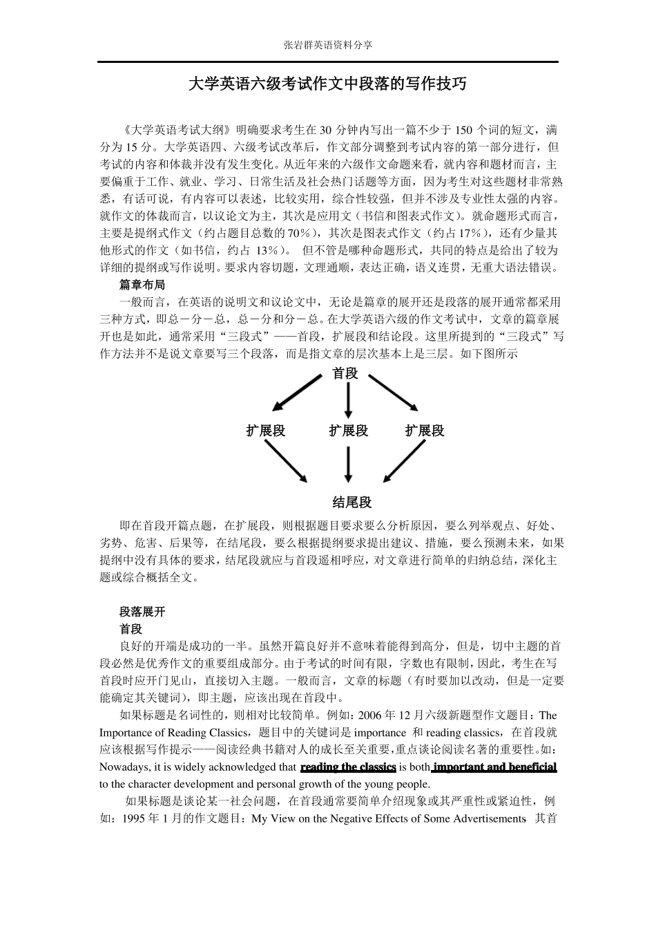六级写作段落写作技巧_第1页