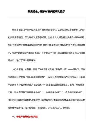 典型案例：聚焦特色小镇乡村振兴的有力推手