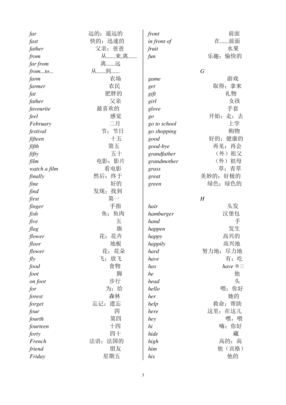 冀教版小学英语单词表按字母编排_第3页