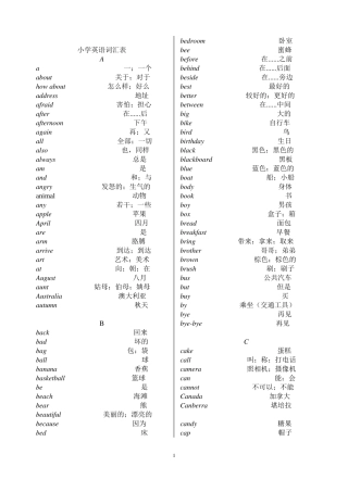 冀教版小学英语单词表按字母编排