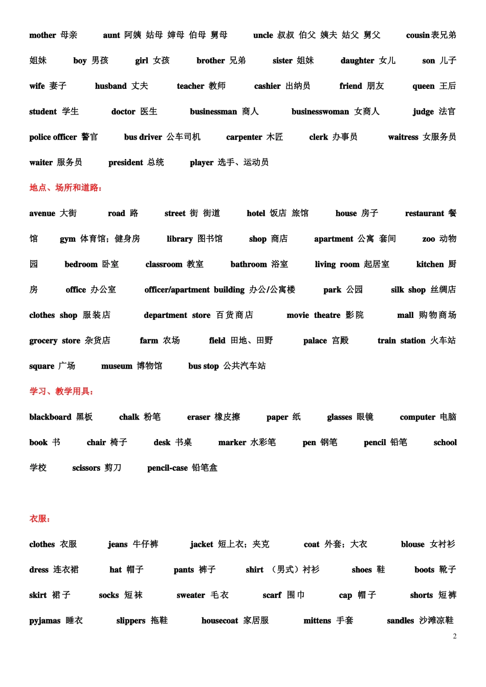 冀教版小学英语单词最详细、准确归类表1_第2页