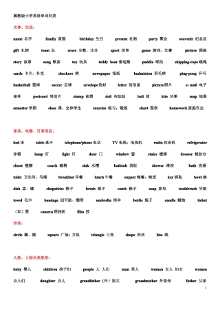 冀教版小学英语单词最详细、准确归类表1
