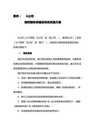 内部控制体系建设项目实施计划方案x