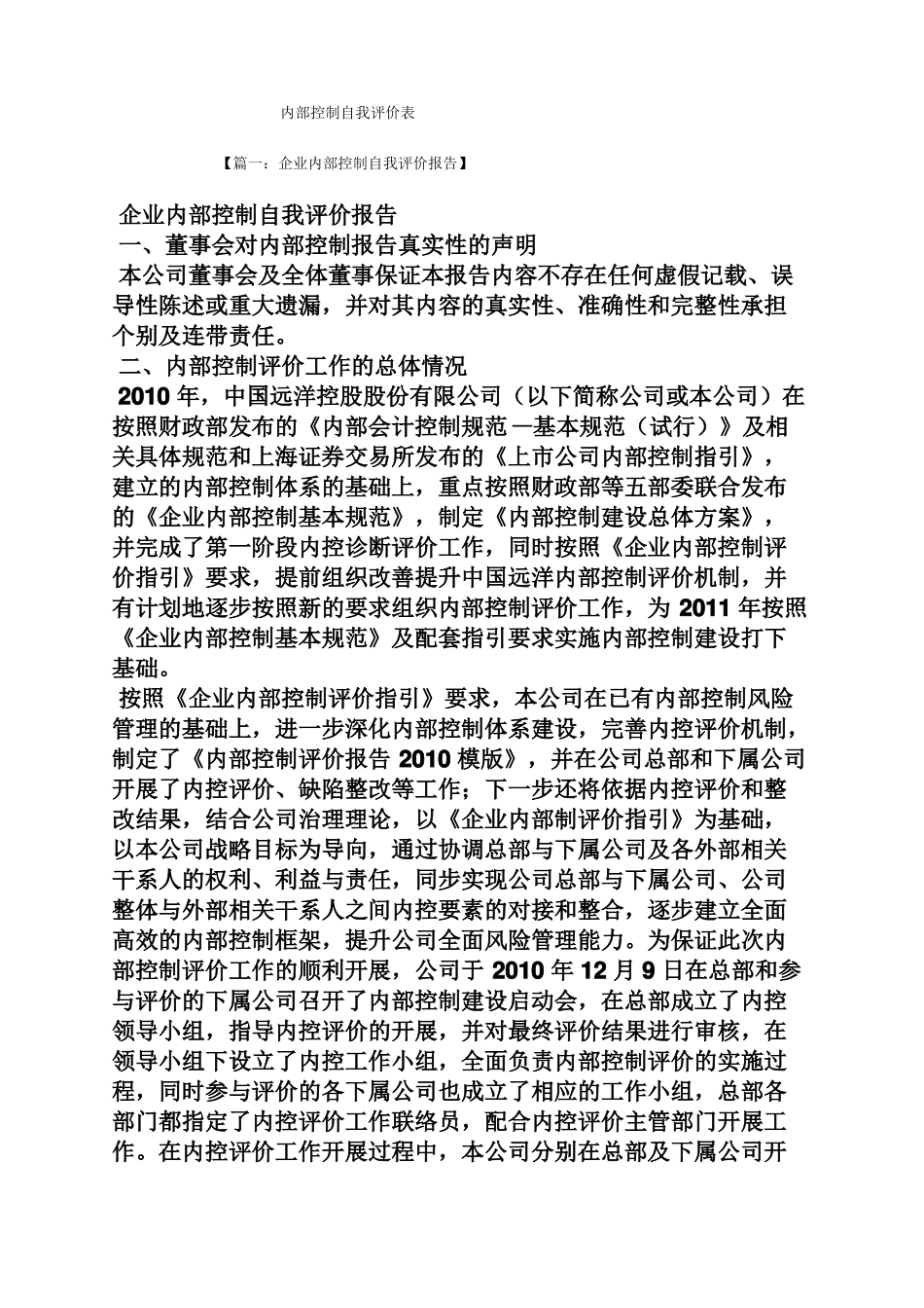 内部控制自我评价表_第1页