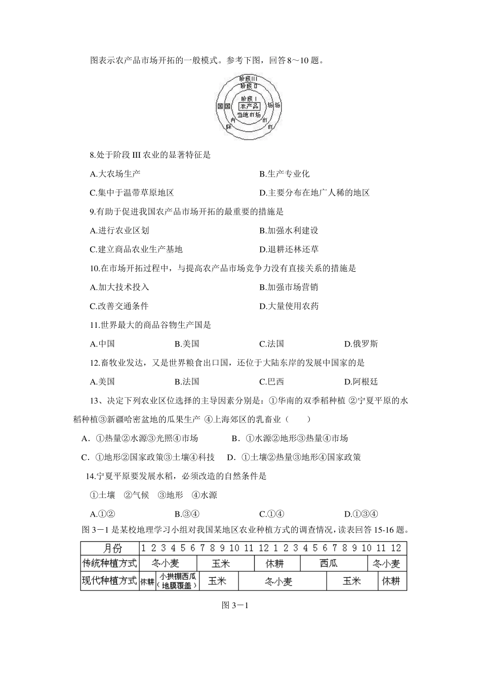 农业地域的形成和发展单元测试卷_第2页