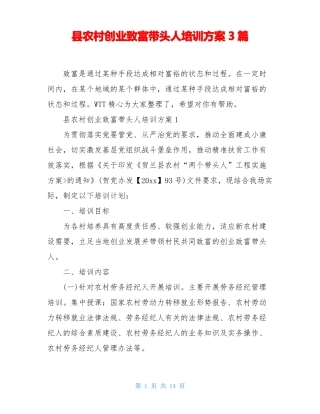 农村创业致富带头人培训方案3篇