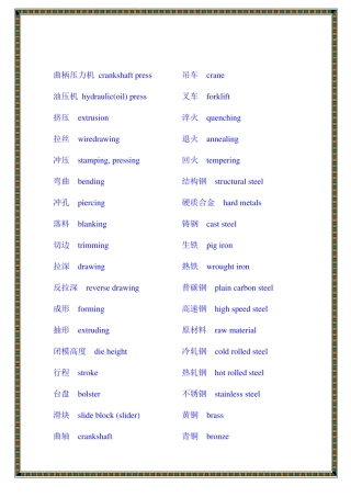冲压英语词汇