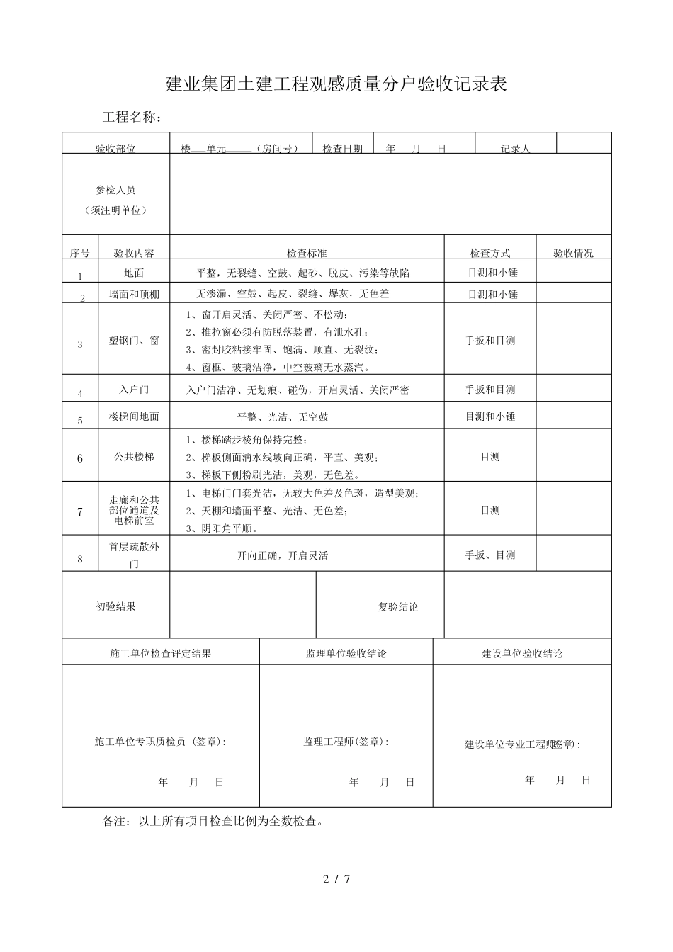 分户验收检查表格模板_第2页