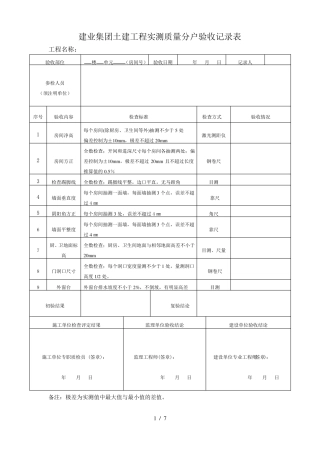 分户验收检查表格模板
