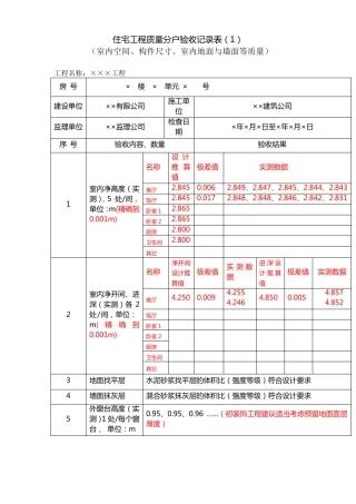分户验收表格汇总