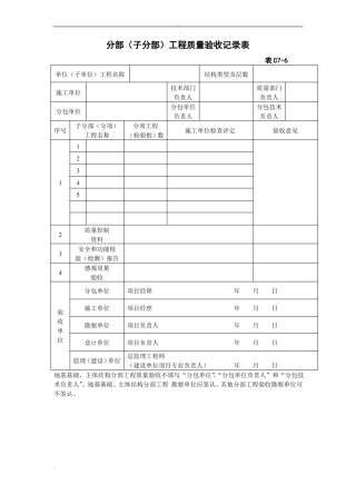 分部子分部工程质量验收记录表