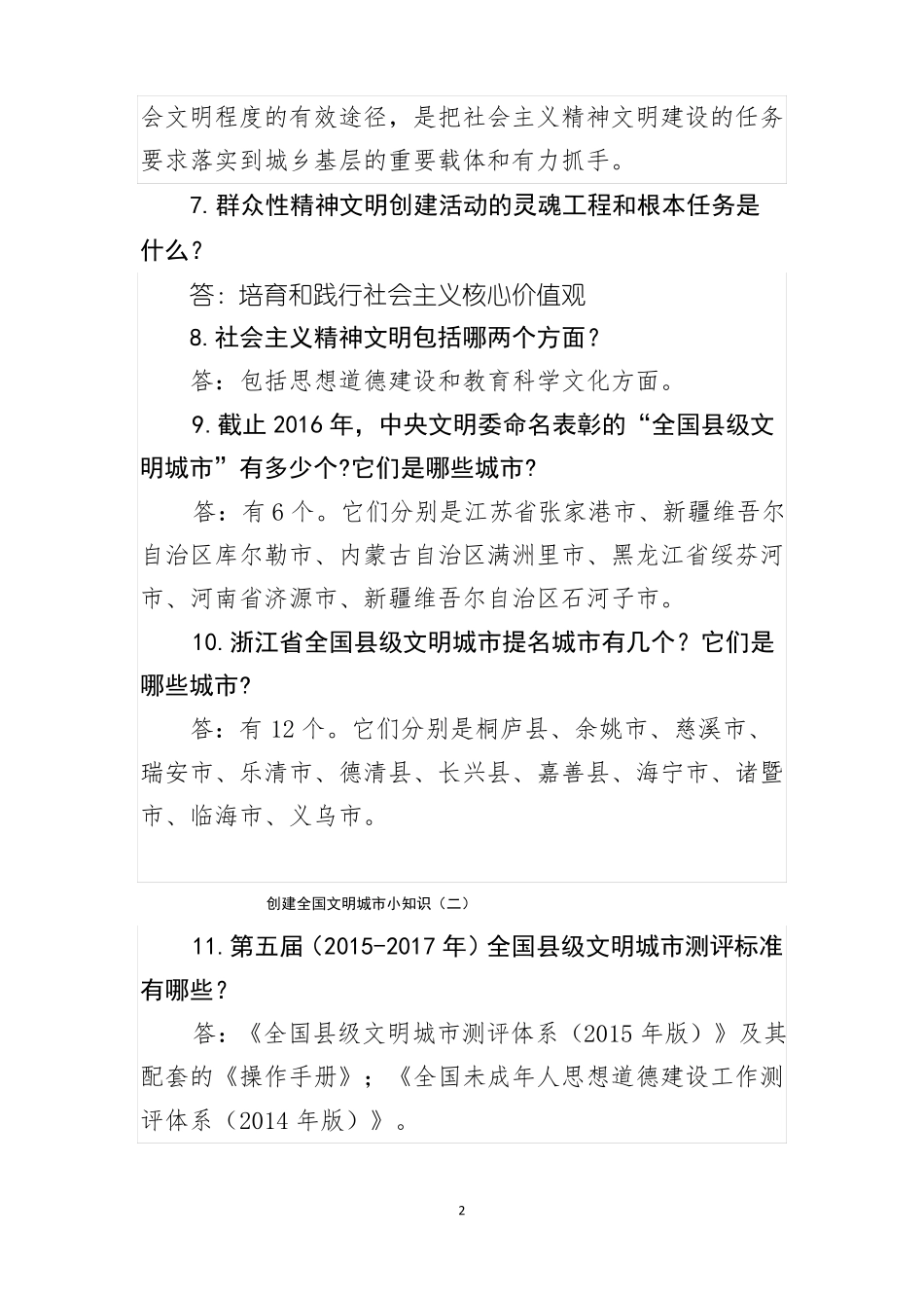 创建全国文明城小知识题库200个_第2页