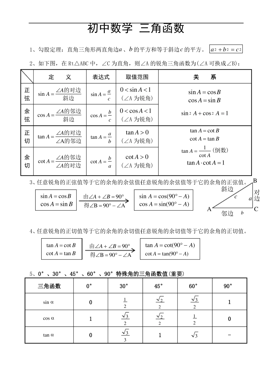初三数学三角函数含答案_第1页